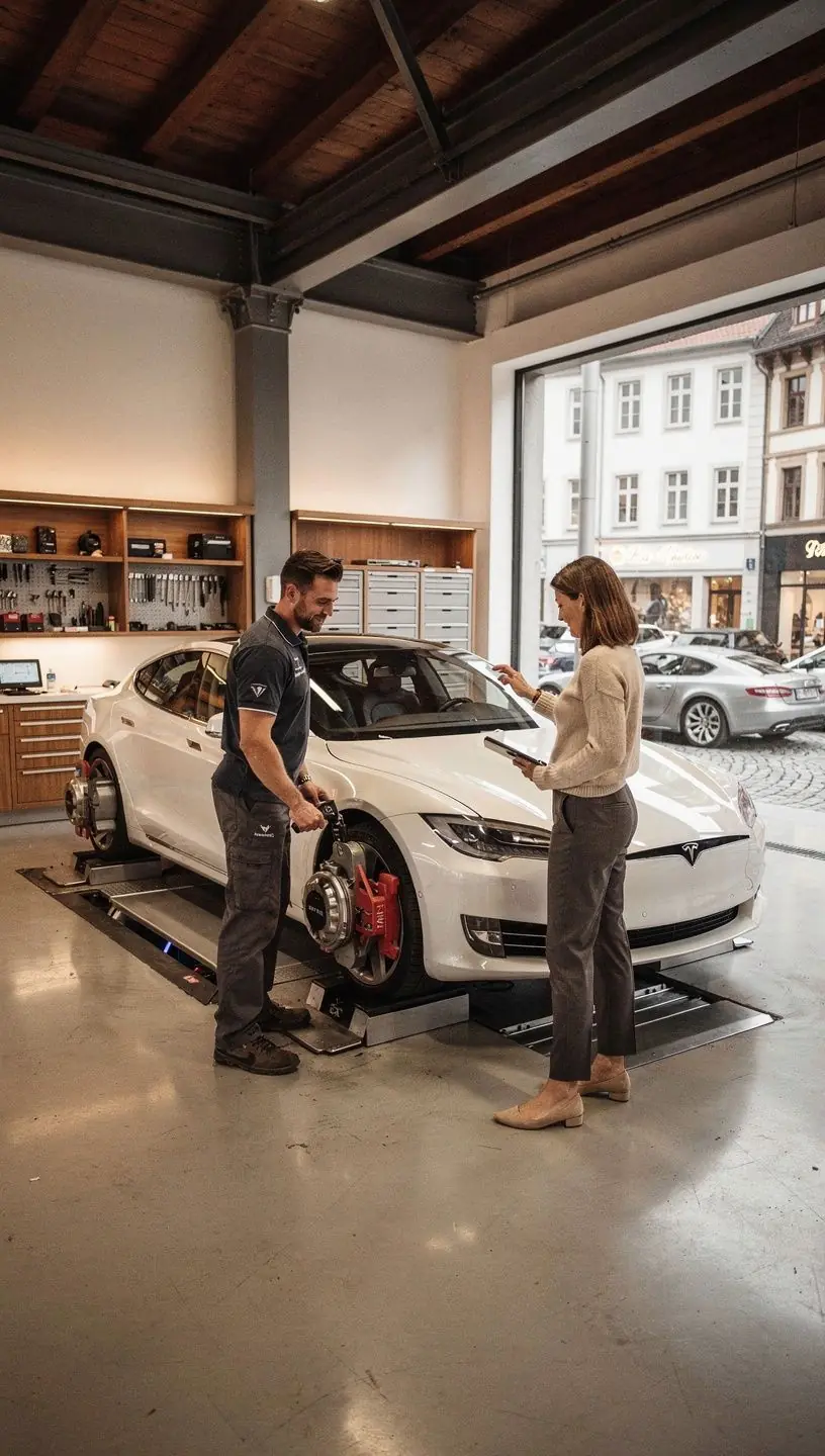 Techniker verwendet hochentwickelte Diagnosetechnologie zur Fehlerbehebung an einem europäischen Premiumfahrzeug.